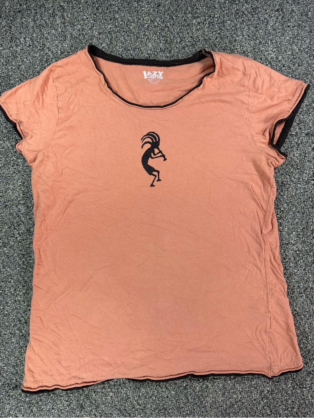 Lazy One Women's Peach Short Sleeve Tee with Black Kokopelli